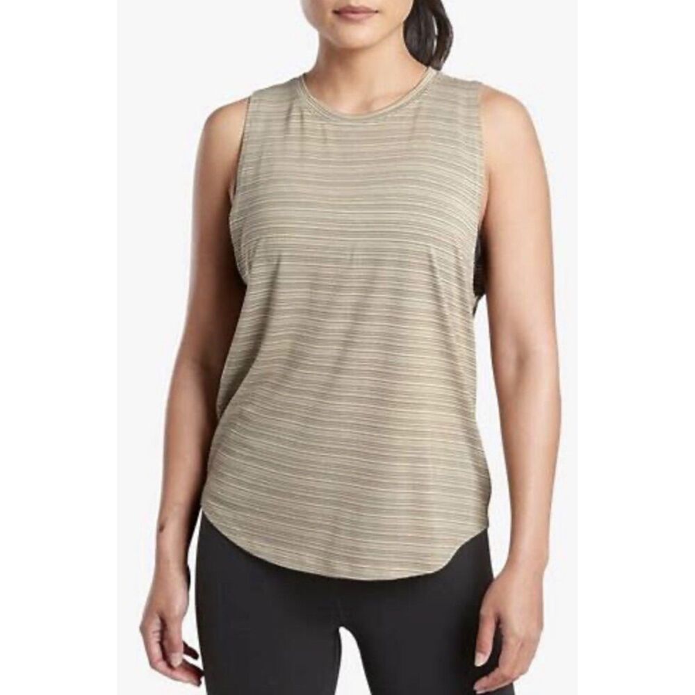 athleta Cloudlight Muscle Tee Sage Green Striped Tank Top Active Athletic XS